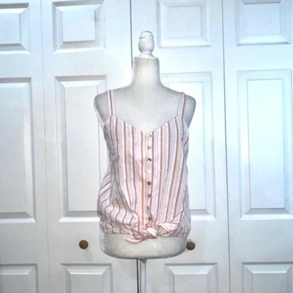 The Good Jane Striped Knot Front Pink Top